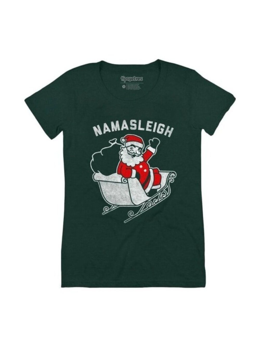 NWT Tipsy Elves Namasleigh Tee M Dark Green Holidays Festive Yoga Christmas